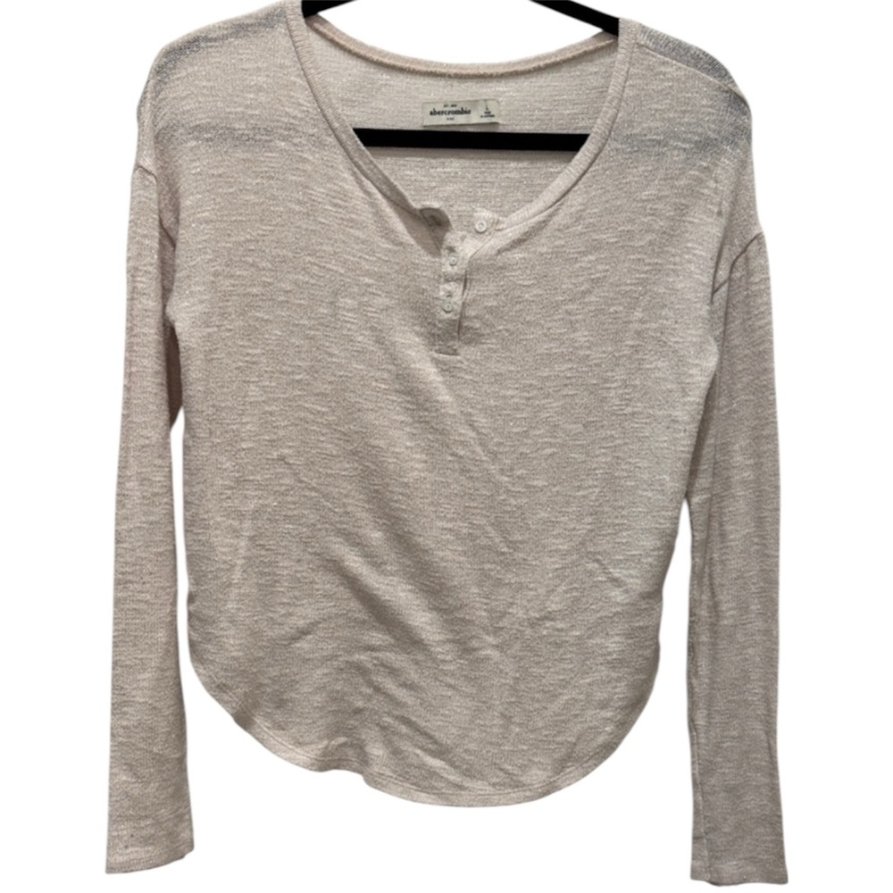 Abercrombie Kids Cream Long Sleeve Henley Button Sweater Girl’s Large